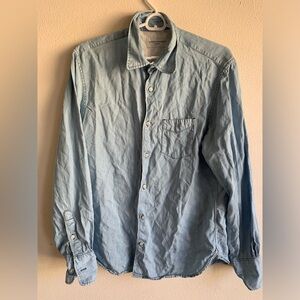 Officine Generale Medium Blue Men’s Button Up Jean Denim Shirt